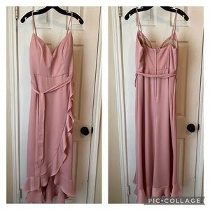 Spaghetti Strap Crepe Ruffle Dress